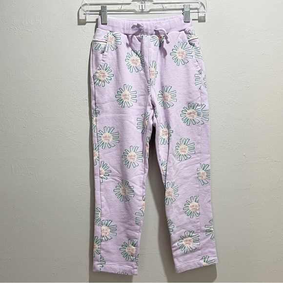 PETER JENSEN Girl’s Kids Lavender Graphic French Terry Pants Daisies Size M 9Y - Picture 1 of 8